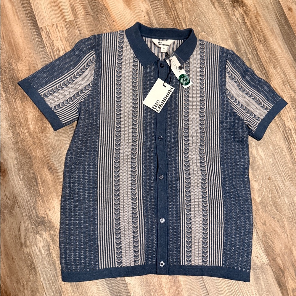 The Commons Quality Knit Button-Up Polo Shirt Short Sleeve Blue Men M New W/ Tag